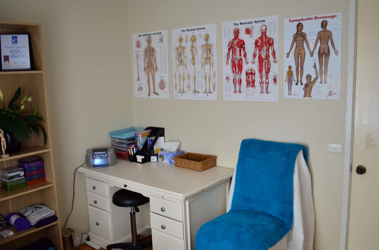 Consultation area with anatomical charts